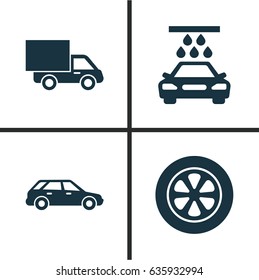 Automobile Icons Set. Collection Of Hatchback, Transport Cleaning, Lorry And Other Elements. Also Includes Symbols Such As Station, Car, Water.