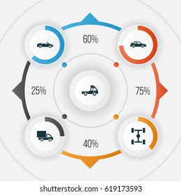 Automobile Icons Set. Collection Of Lorry, Van, Wheelbase And Other Elements. Also Includes Symbols Such As Car, Chassis, Convertible.