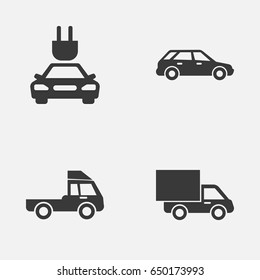 Automobile Icons Set. Collection Of Lorry, Plug, Van And Other Elements. Also Includes Symbols Such As Electric, Plug, Lorry.