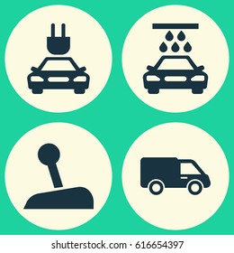 Automobile Icons Set. Collection Of Plug, Truck, Stick And Other Elements. Also Includes Symbols Such As Electric, Lorry, Truck.