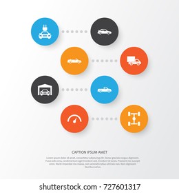 Automobile Icons Set. Collection Of Plug, Repairing, Chronometer And Other Elements. Also Includes Symbols Such As Electric, Speed, Pickup.
