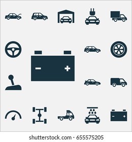 Automobile Icons Set. Collection Of Repairing, Wheelbase, Crossover And Other Elements. Also Includes Symbols Such As Control, Hood, Wheel.