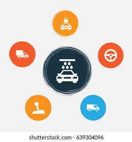 Automobile Icons Set. Collection Of Stick, Truck, Drive Control And Other Elements. Also Includes Symbols Such As Lever, Plug, Water.