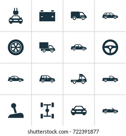 Automobile Icons Set. Collection Of Stick, Van, Drive Control And Other Elements. Also Includes Symbols Such As Stick, Lorry, Wagon.