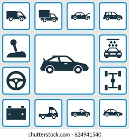 Automobile Icons Set. Collection Of Transport Cleaning, Car, Lorry And Other Elements. Also Includes Symbols Such As Steering, Sports, Water.