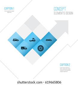 Automobile Icons Set. Collection Of Truck, Wheel, Van And Other Elements. Also Includes Symbols Such As Wheel, Convertible, Automobile.
