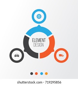 Automobile Icons Set. Collection Of Truck, Auto, Wheel And Other Elements. Also Includes Symbols Such As Lorry, Tire, Auto.