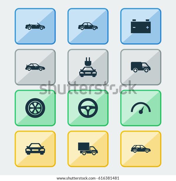 Automobile Icons Set. Collection Of Truck,\
Convertible Model, Drive Control And Other Elements. Also Includes\
Symbols Such As Electric, Tire,\
Auto.