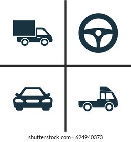 Automobile Icons Set. Collection Of Van, Auto, Drive Control And Other Elements. Also Includes Symbols Such As Van, Truck, Steering.