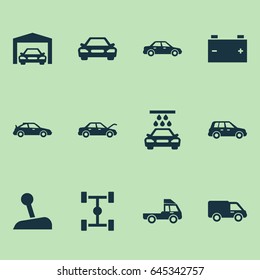 Automobile Icons Set. Collection Of Van, Fixing, Crossover And Other Elements. Also Includes Symbols Such As Wheelbase, Van, Repairing.