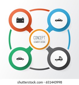 Automobile Icons Set. Collection Of Van, Automobile, Carriage And Other Elements. Also Includes Symbols Such As Car, Van, Carriage.