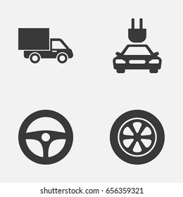 Automobile Icons Set. Collection Of Wheel, Lorry, Drive Control And Other Elements. Also Includes Symbols Such As Van, Steering, Car.