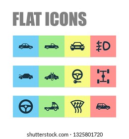 Automobile icons set with crossover, foglight, pickup and other drive control elements. Isolated vector illustration automobile icons.