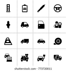 Automobile icons. vector collection filled automobile icons. includes symbols such as truck, car, steering wheel, engine head, suspension. use for web, mobile and ui design.