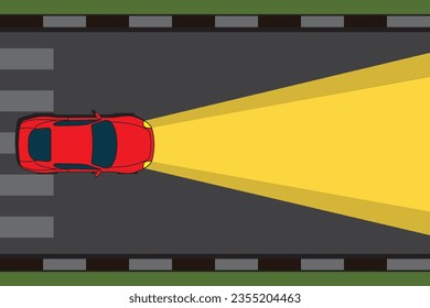 Automobile illustration on background. Automobile lamp headlight concept. Physics of light and colors. Night headlight light. Color blindness.