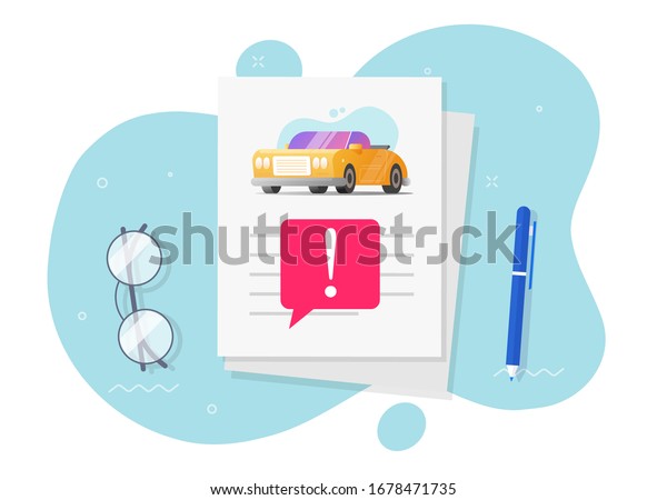 Automobile instruction info document page with\
important caution notice message or car fake risk history\
description report with warning vehicle access vector flat cartoon\
illustration modern\
design