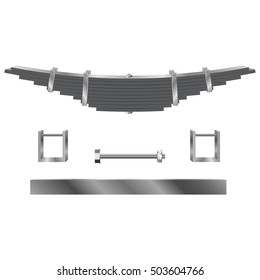 Automobile leaf springs. Components of the springs. Vector illustration.