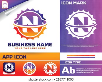 Automobile letter n logo design inside gear shape