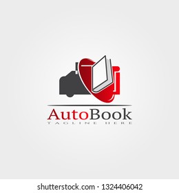 Automobile library icon template, creative vector logo design, studying, learning to read, illustration element.