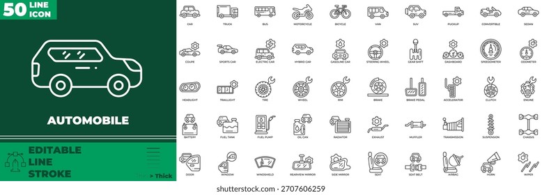 Automobile Line Editable Icons set