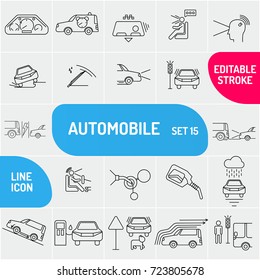 Automobile line icons. Universal set of auto icons. Can use for web and mobile applications. Vector illustration