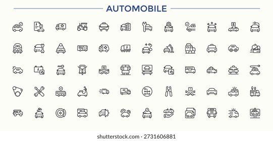 Automobile linear icon collection. Outline icons collection. Containing service, element, parts, spare. Vector illustration. Car simple icon set.