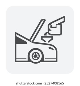 Automobile maintenance, service or check vector icon. To change, refill liquid in engine i.e. lubricant , coolant or flushing oil. Mechanic  pouring products from gallon for clean and lubrication.