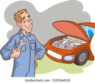 automobile mechanic man working vector illustration