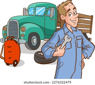 automobile mechanic man working vector illustration