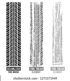 Automobile and motorcycle tire tracks elements with seamless brush. Grunge automotive addon useful for poster, print, brochure and leaflet background design. Editable vector illustration