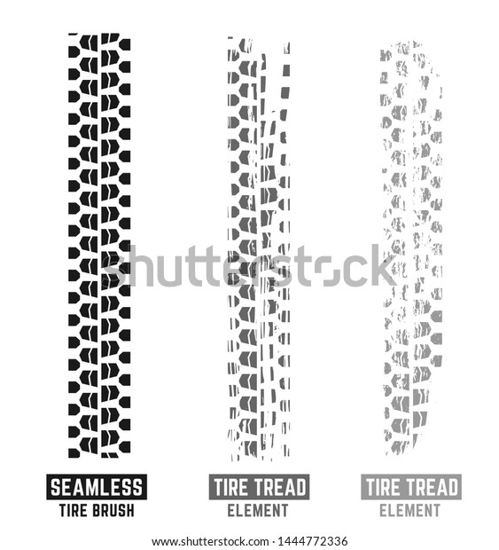 Automobile and motorcycle tire tracks elements\
with seamless brush. Grunge addon useful for poster, print,\
brochure and leaflet background design. Editable vector\
illustration in monochrome\
colors.