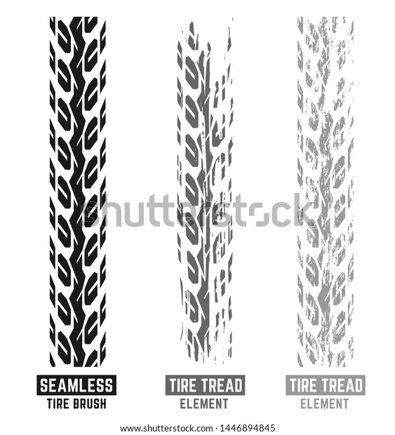 Automobile and motorcycle tire tracks elements\
with seamless brush. Grunge automotive addon useful for poster,\
print, brochure and leaflet background design. Vector illustration\
in monochrome\
colors.