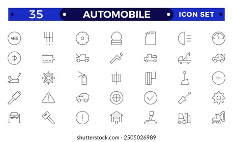 Conjunto de iconos de contorno de automóvil. Icono de envío y mensajería. Contiene seguimiento de pedidos, entrega a domicilio, almacén, camión, scooter, mensajería, aire marino, fecha, Búsqueda de devolución e iconos de carga.
