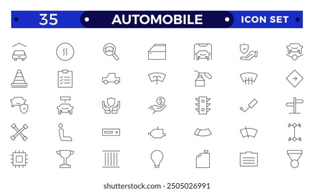 Conjunto de iconos de contorno de automóvil. Icono de envío y mensajería. Contiene seguimiento de pedidos, entrega a domicilio, almacén, camión, scooter, mensajería, aire marino, fecha, Búsqueda de devolución e iconos de carga.
