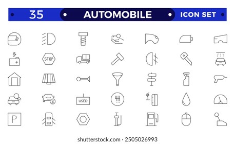 Conjunto de iconos de contorno de automóvil. Icono de envío y mensajería. Contiene seguimiento de pedidos, entrega a domicilio, almacén, camión, scooter, mensajería, aire marino, fecha, Búsqueda de devolución e iconos de carga.
