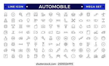 Conjunto de iconos de contorno de automóvil. Icono de envío y mensajería. Contiene seguimiento de pedidos, entrega a domicilio, almacén, camión, scooter, mensajería, aire marino, fecha, Búsqueda de devolución e iconos de carga.
