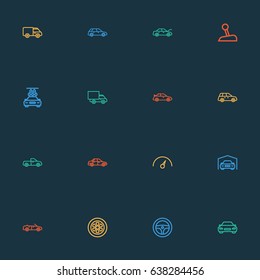 Automobile Outline Icons Set. Collection Of Bonnet, Convertible Model, Automobile And Other Elements. Also Includes Symbols Such As Crossover, Steering, Caravan.