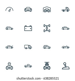 Automobile Outline Icons Set. Collection Of Caravan, Electric Car, Automobile And Other Elements. Also Includes Symbols Such As Electric, Caravan, Track.