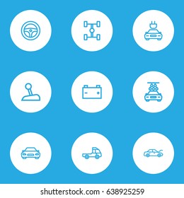 Automobile Outline Icons Set. Collection Of Stick, Washing, Truck And Other Elements. Also Includes Symbols Such As Carcass, Charge, Mover.