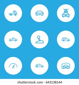 Automobile Outline Icons Set. Collection Of Stick, Van, Chronometer And Other Elements. Also Includes Symbols Such As Crossover, Counter, Stick.