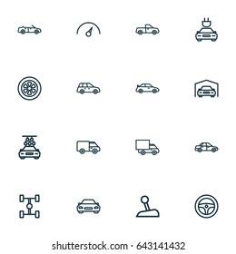 Automobile Outline Icons Set. Collection Of Convertible Model, Crossover, Sedan And Other Elements. Also Includes Symbols Such As Car, Pickup, Charge.