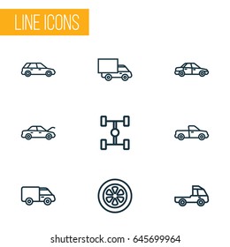 Automobile Outline Icons Set. Collection Of Van, Bonnet, Sedan And Other Elements. Also Includes Symbols Such As Van, Suv, Pickup.