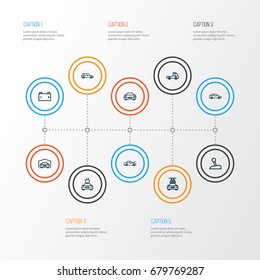 Automobile Outline Icons Set. Collection Of Shed, Washing, Bonnet And Other Elements. Also Includes Symbols Such As Shed, Electric, Auto.