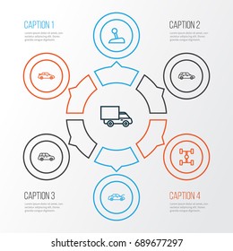 Automobile Outline Icons Set. Collection Of Hatchback, Car, Stick And Other Elements. Also Includes Symbols Such As Coupe, Car, Gear.