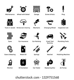 Automobile Parts and Repair Car Services Solid Icons 