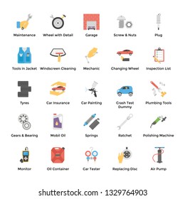 Automobile Parts and Repair Car Services Flat Icons 