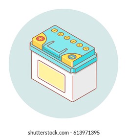 Automobile rechargeable battery. A vector illustration in 3D style. Isometric projection. Icon accumulator. Flat design.