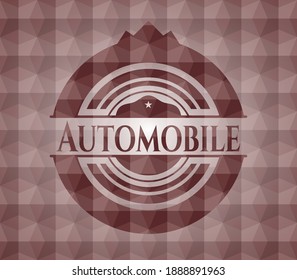 Automobile red seamless emblem or badge with abstract geometric pattern background. 