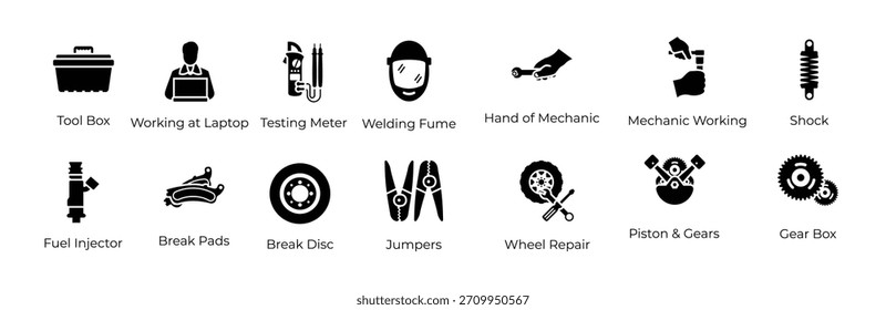 Servicios de reparación de automóviles Iconos sólidos