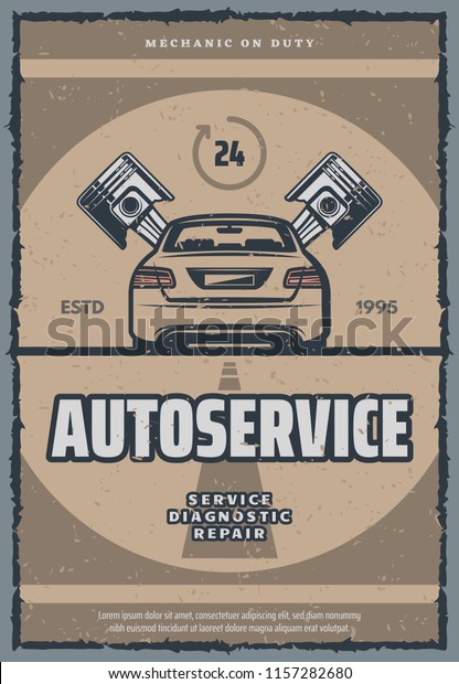 Automobile Repair Shop Vintage Poster Car Stock Vector Royalty